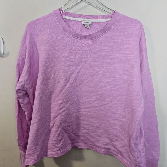 J. Crew 100% Cotton Terry Long Sleeve Cropped Sweatshirt #BE270 Women's Pink Siz - Picture 1 of 5